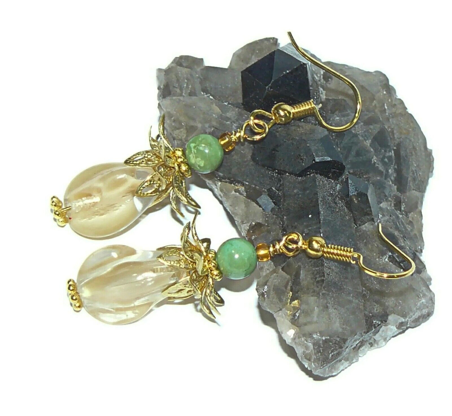 Pineapple Shaped Lamp-work Beads and Green Turquoise Earrings