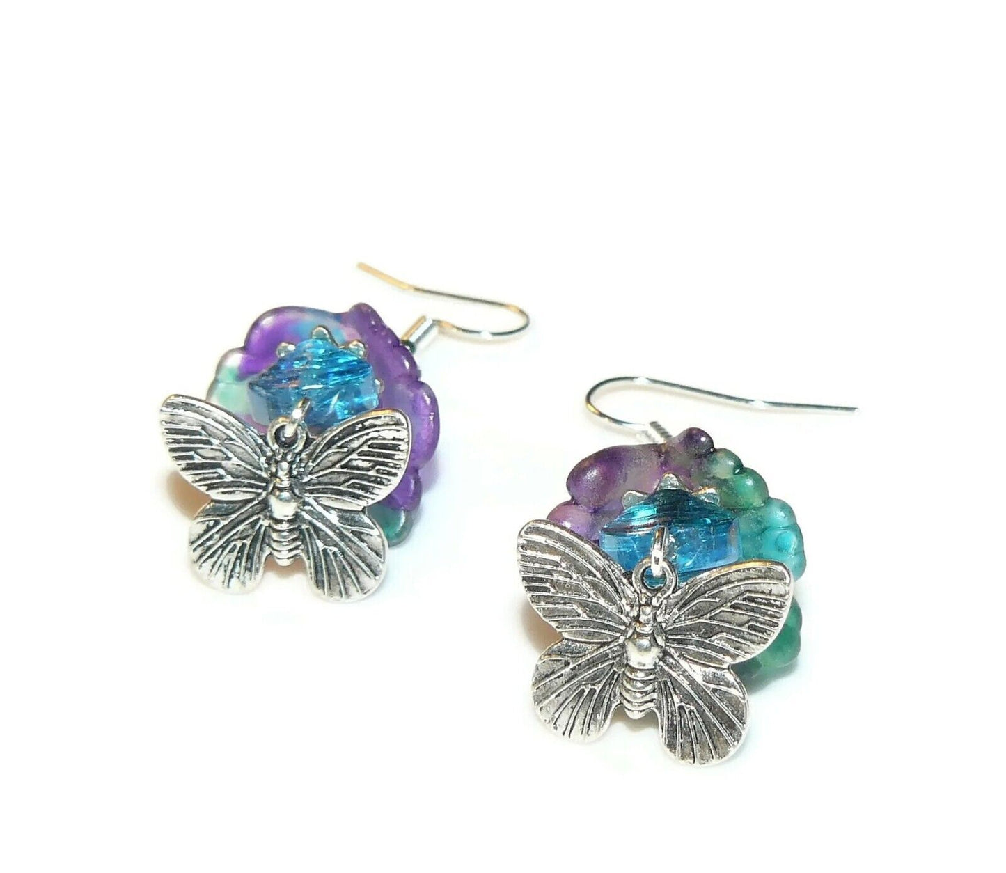 Colorful Bold Hand Painted Lucite Flower and Butterfly Earrings