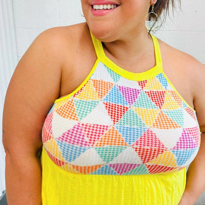 Haptics Yellow Geometric Knit Babydoll Top 3X