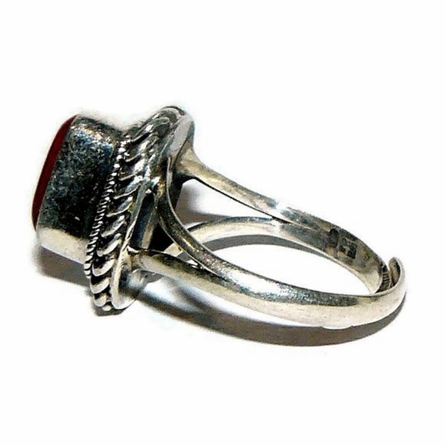 Adjustable Coral and Sterling Silver Ring
