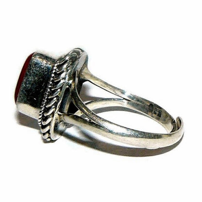 Adjustable Coral and Sterling Silver Ring