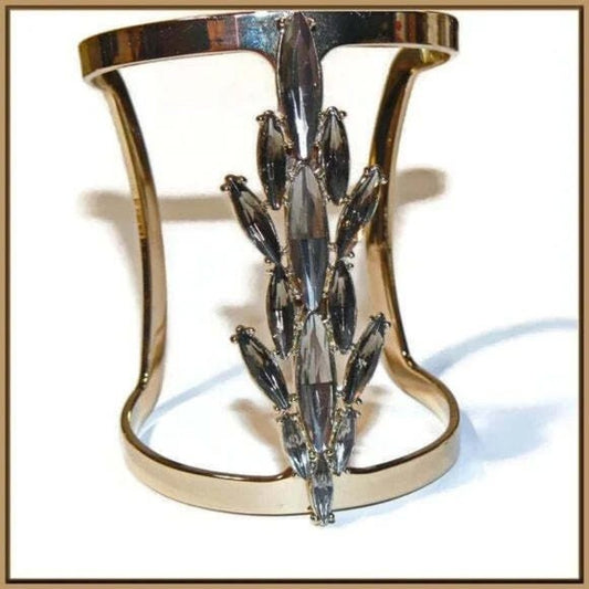 Bcbgmaxazria Couture Gold Plated Metal T-Bar Rhinestone Cuff Bracelet