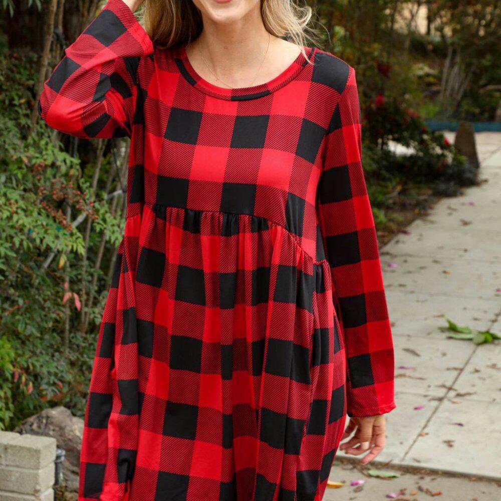 New Plaid Babydoll Midi Swing Dress with Pockets Size 3x