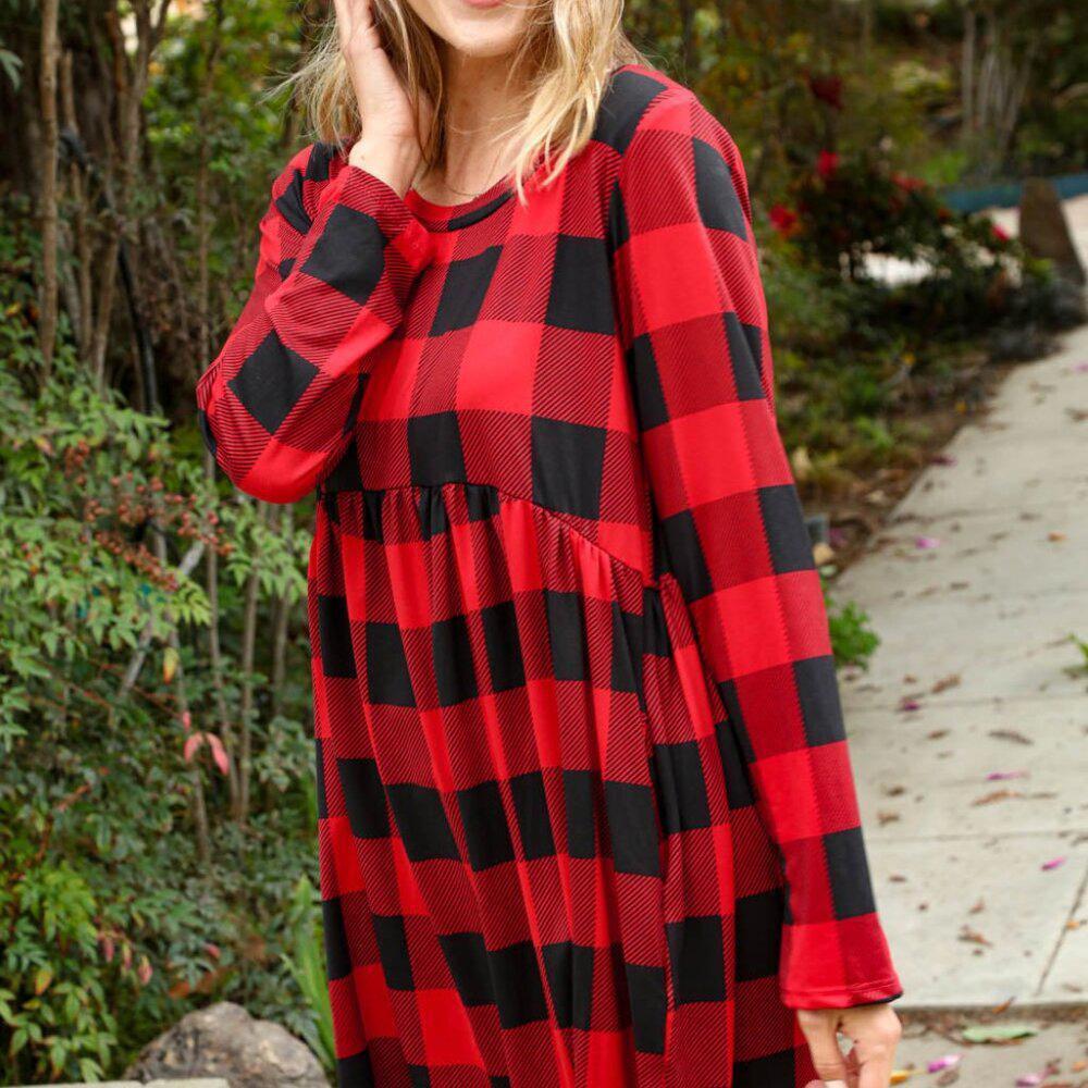 New Plaid Babydoll Midi Swing Dress with Pockets Size 3x