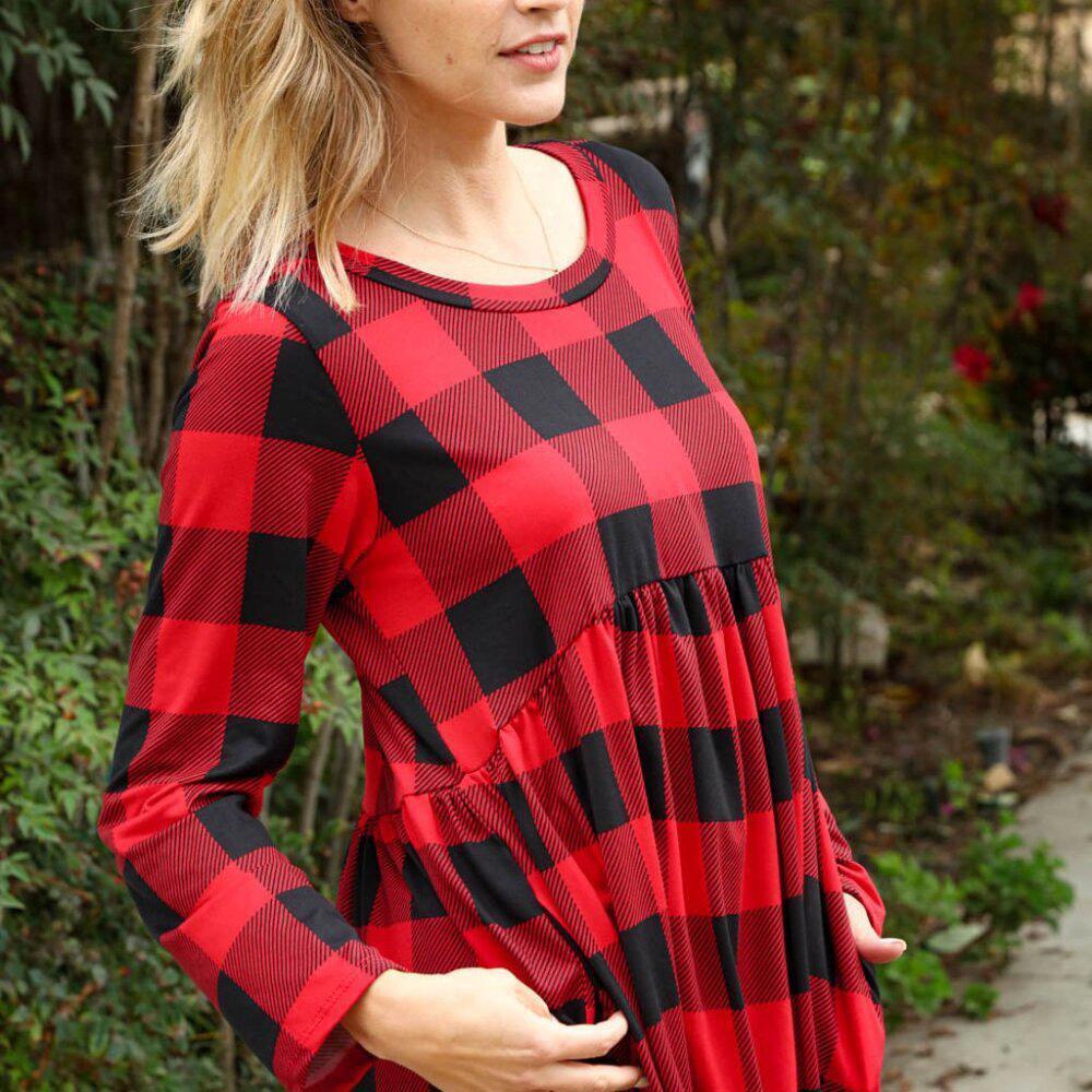 New Plaid Babydoll Midi Swing Dress with Pockets Size 3x
