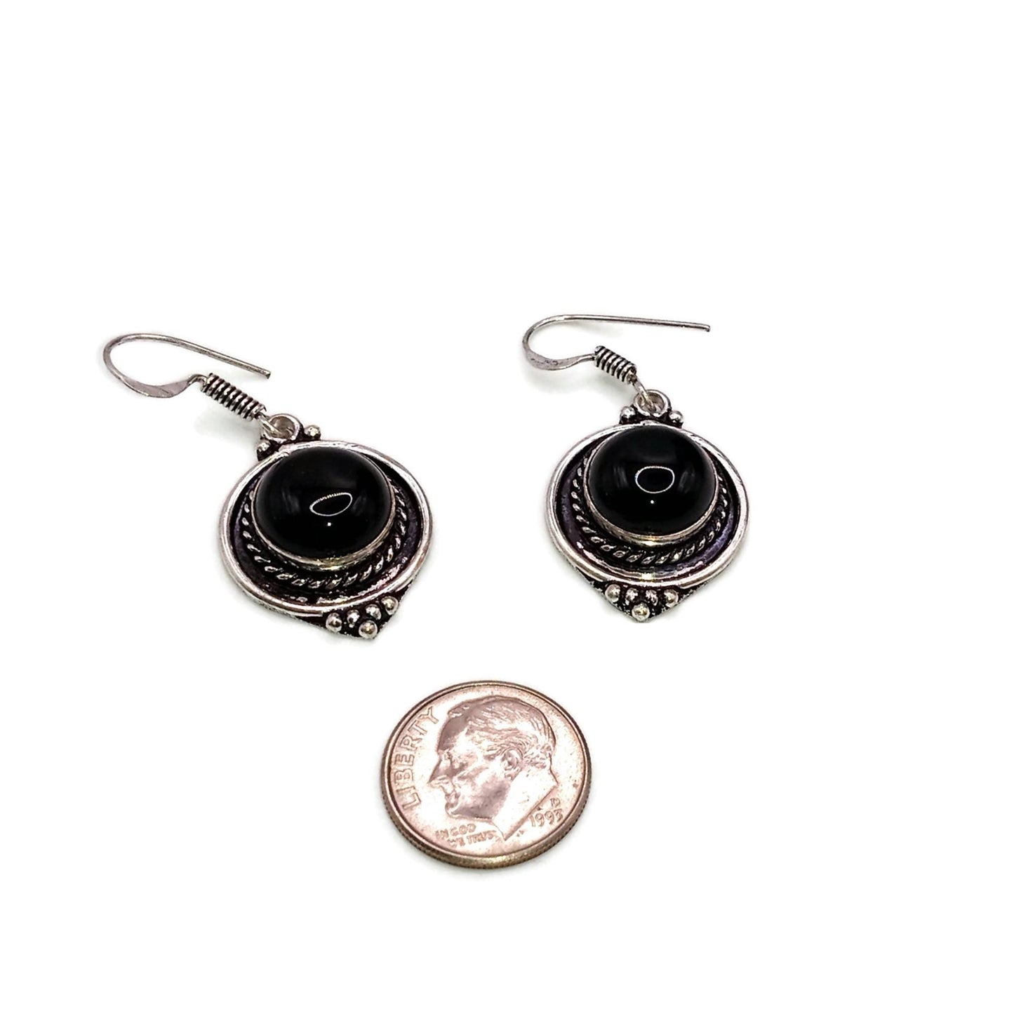 Sterling Silver and Black Onyx Stone Earrings