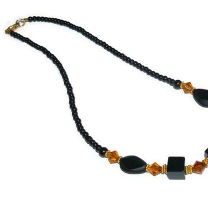 Square Black Beads And Yellow Beaded Necklace