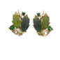 1960s Signed LISNER Green Molded Lucite & Rhinestone Leaf Clip Earrings