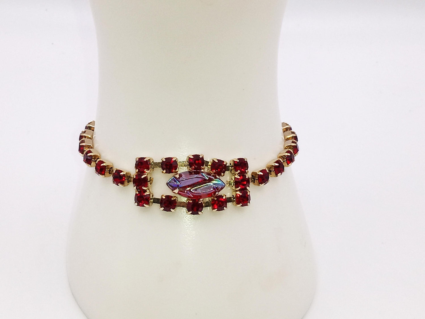 Vintage Prong Set Vintage Red Rhinestone Bracelet