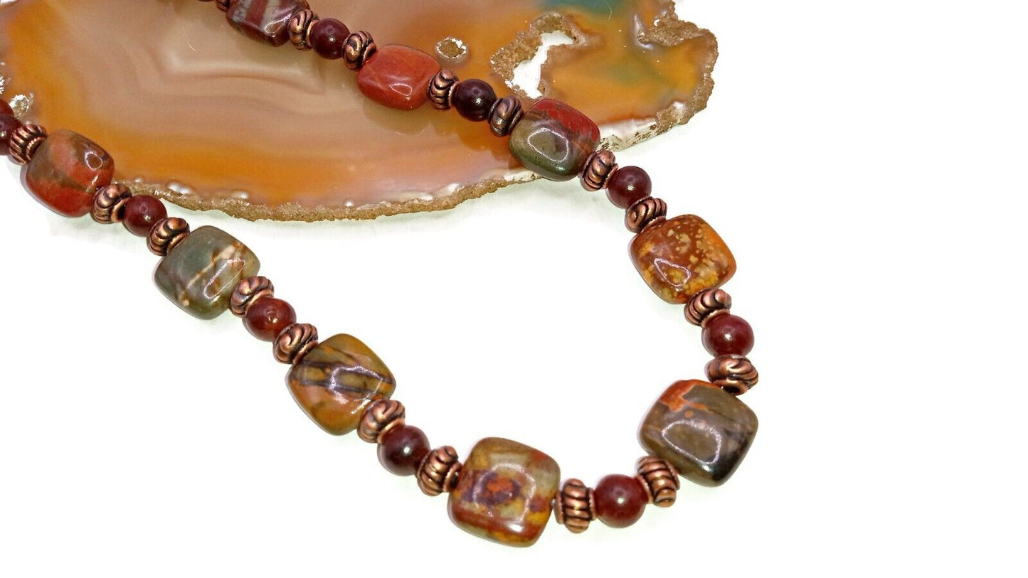 Red Creek Jasper and Red Rosewood Beaded Necklace