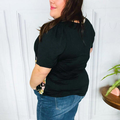 NWT Black Floral Embroidery and Lace Smocked Top 3x