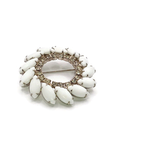 Vintage Large Milk Glass Round Brooch