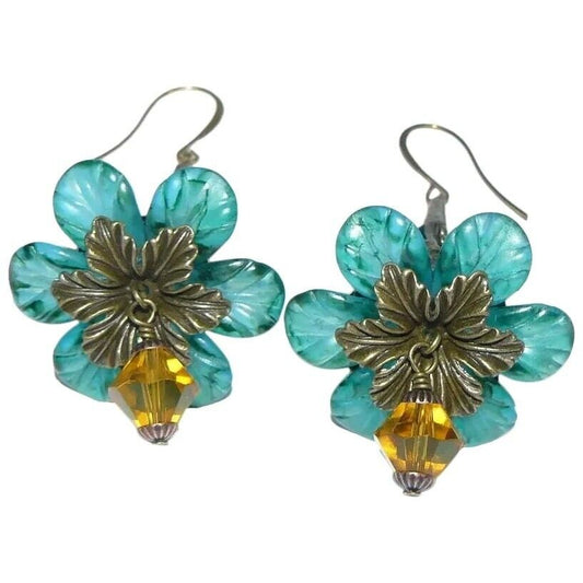 Hand Painted Lucite Flower Earrings