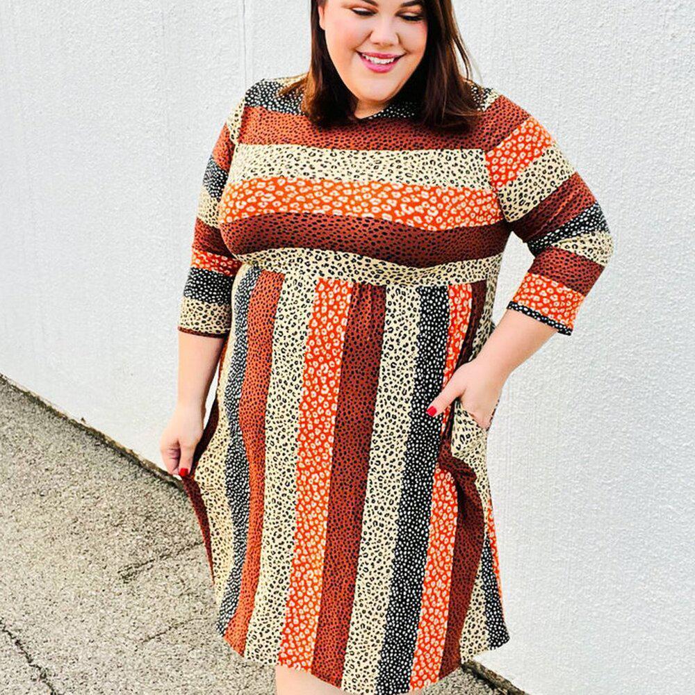 NWT Haptics Taupe & Black Leopard Stripe Fit & Flare Dress 2x