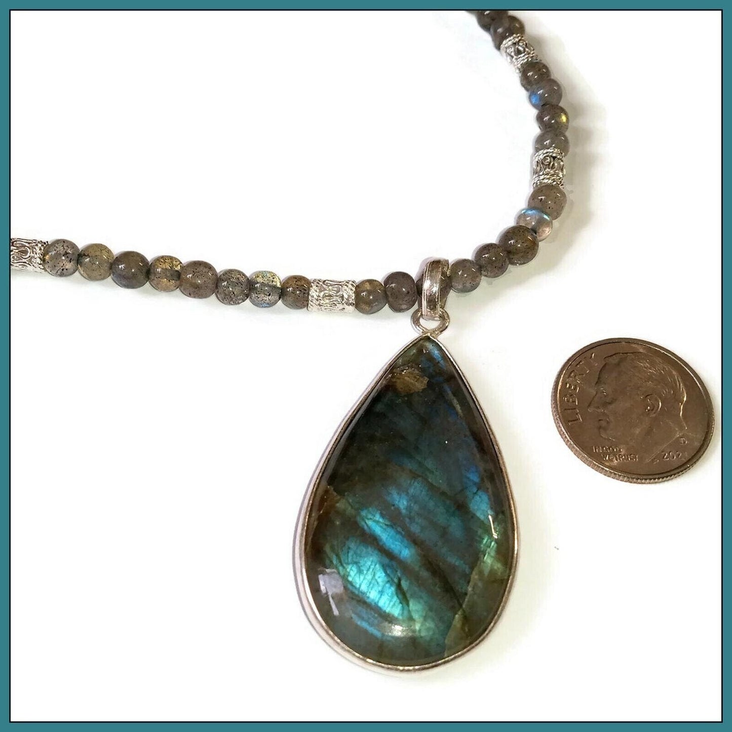 Natural Labradorite Beaded Necklace with All Sterling Silver Findings