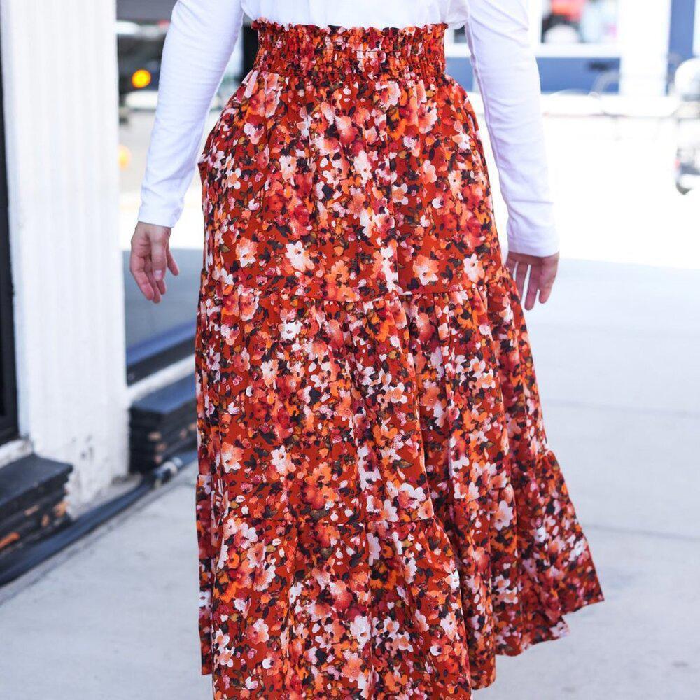 NWT Floral Smocked Waist Tiered Design Midi Skirt 1X, 3x