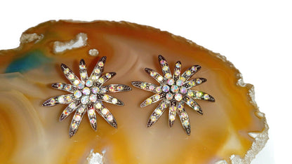 Vintage Lady Remington Aurora Borealis Flower Fashion Earrings