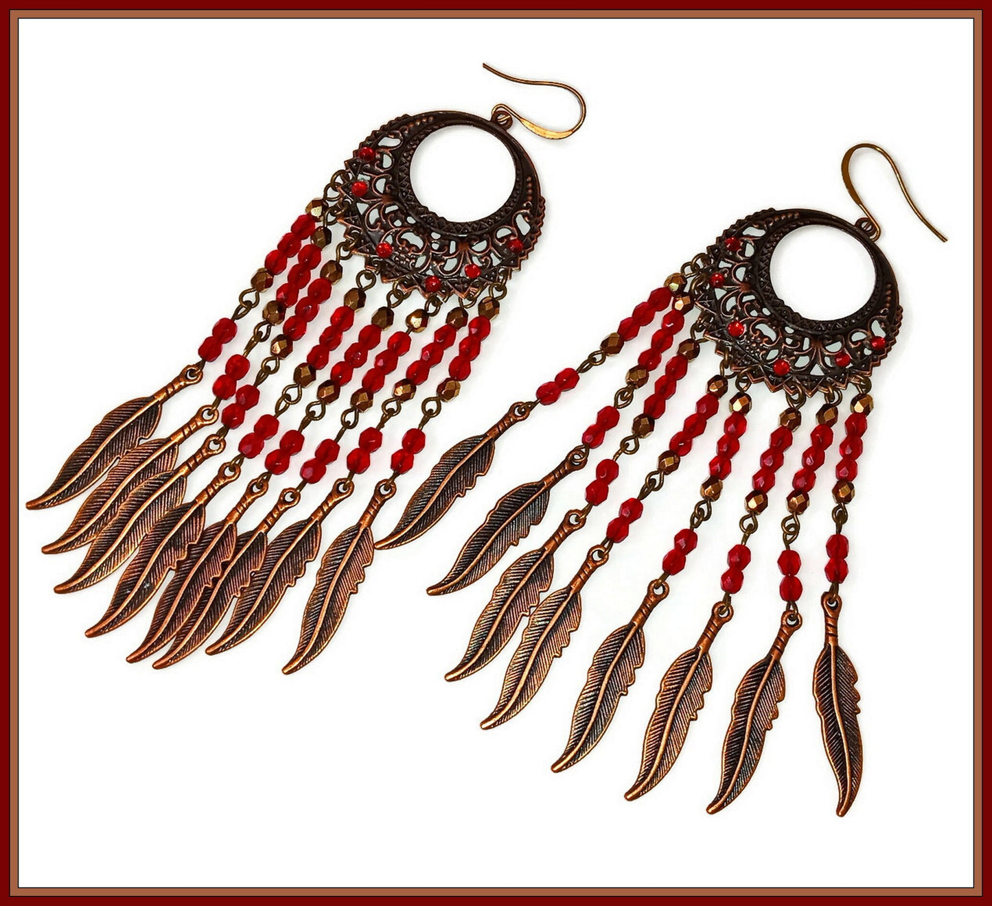 Large Long Red Chandelier Earrings