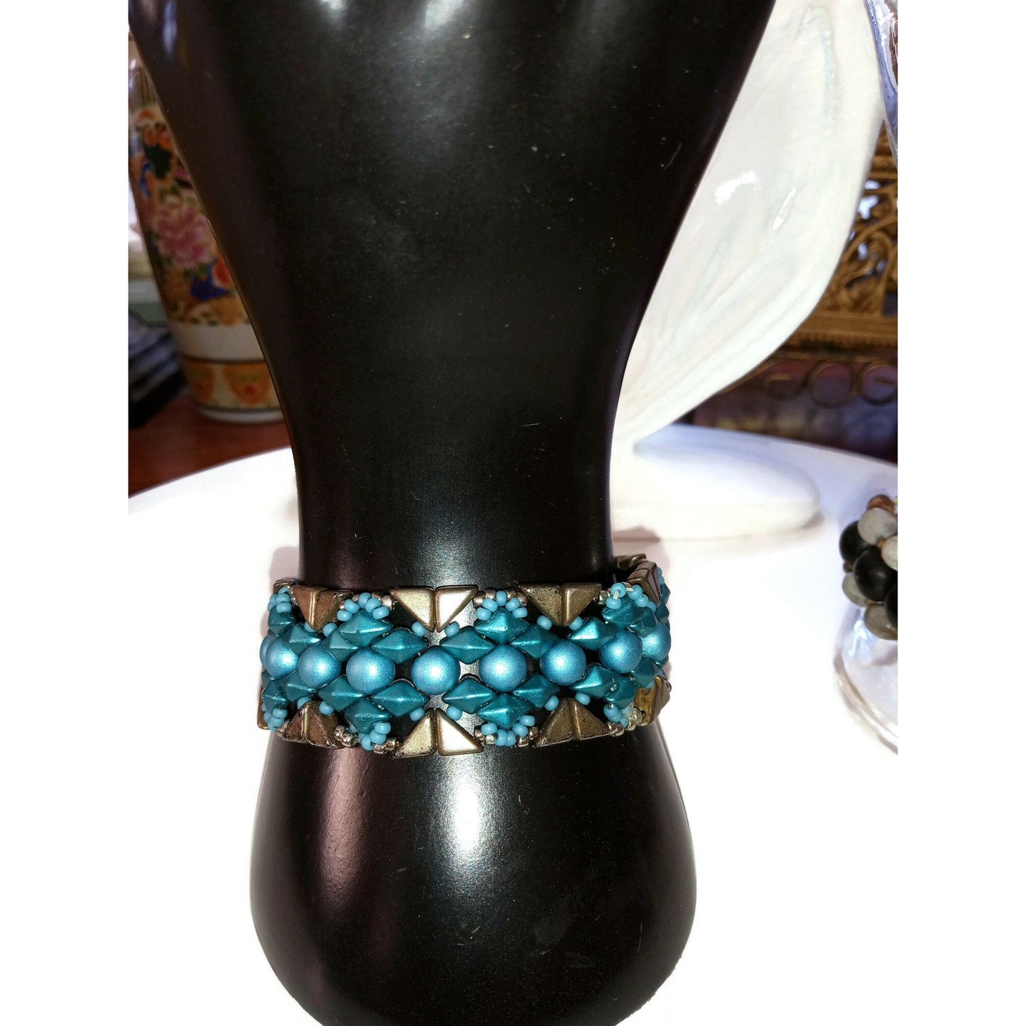 Blue and Dark Gray Beaded Bracelet