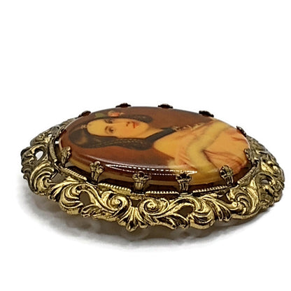 Vintage Western Germany Victorian Lady Portrait Filigree Brooch