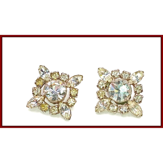 Vintage Crystal Clip On Earrings