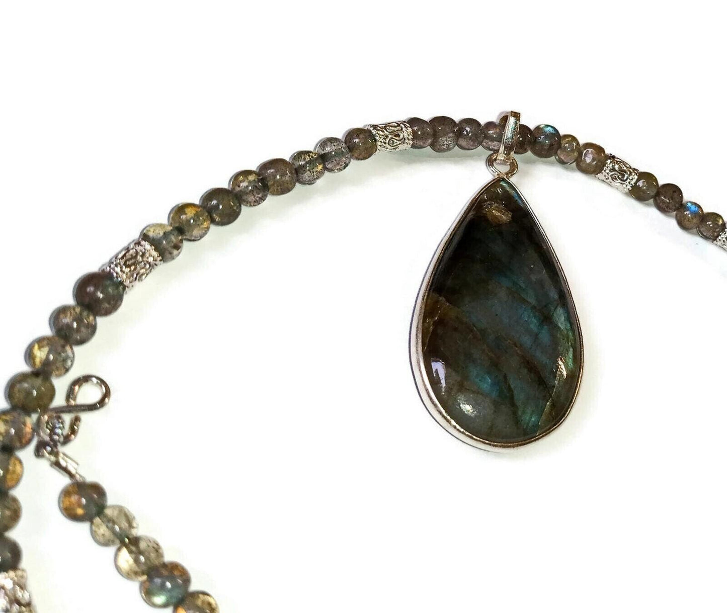 Natural Labradorite Beaded Necklace with All Sterling Silver Findings