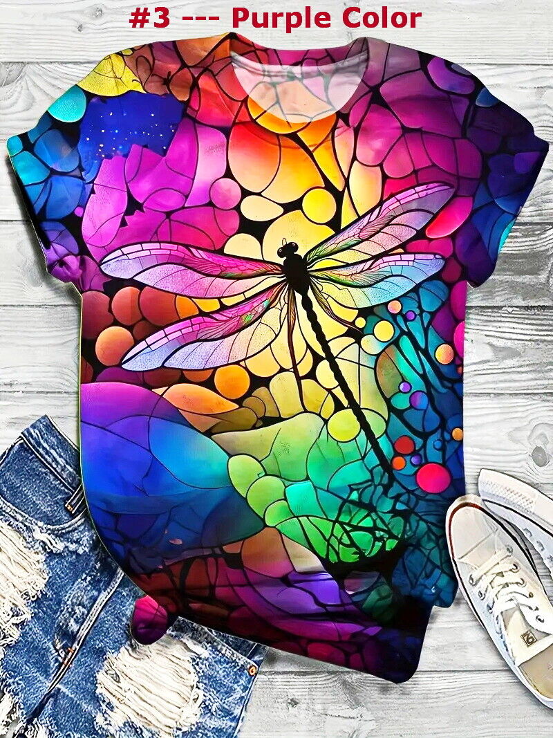 New- Plus Size Dragonfly Print T-Shirt Sizes 1xl to 6xl