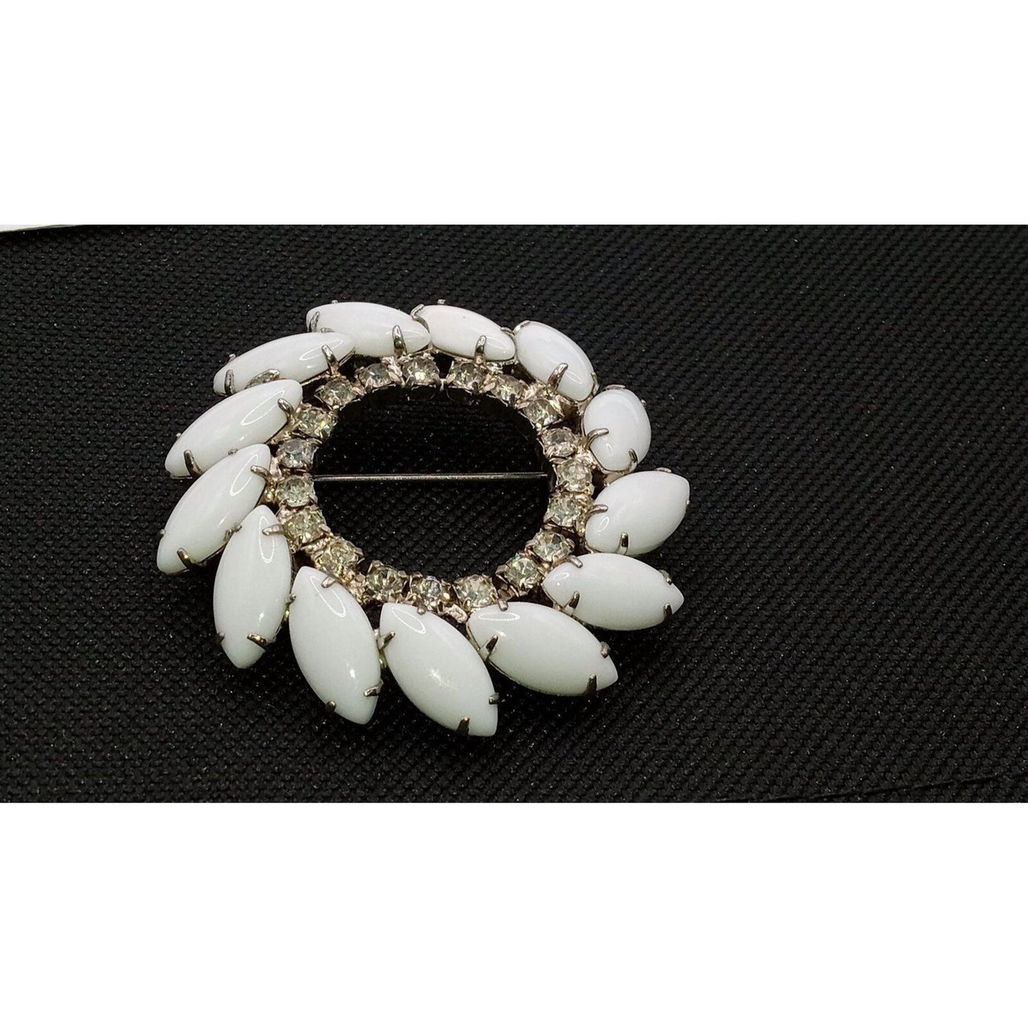 Vintage Large Milk Glass Round Brooch