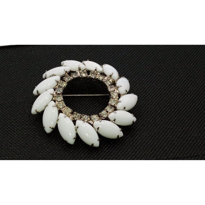 Vintage Large Milk Glass Round Brooch