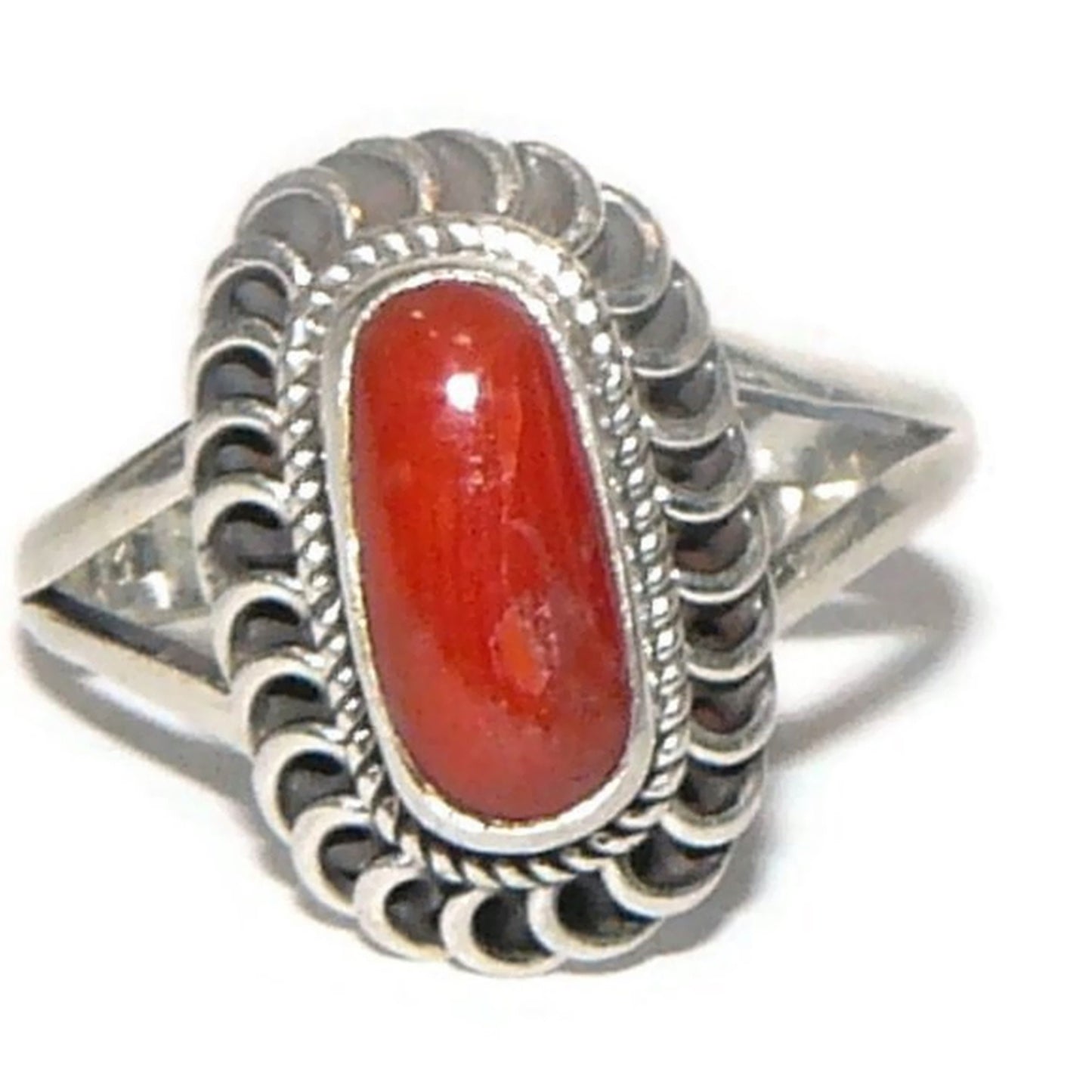 Adjustable Coral and Sterling Silver Ring