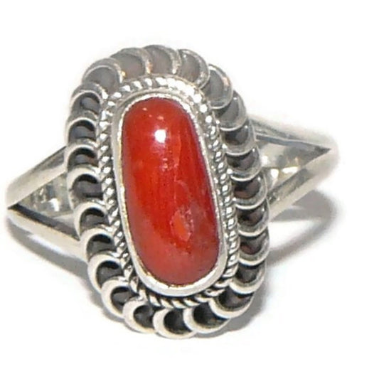 Adjustable Coral and Sterling Silver Ring