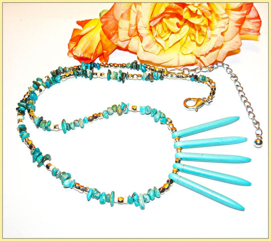 Genuine Turquoise and Magnesite Beaded Necklace