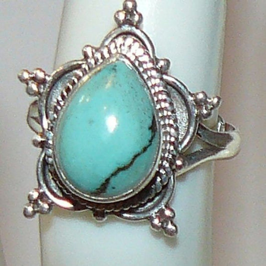 Unique Genuine Turquoise Sterling Silver Ring Adjustable