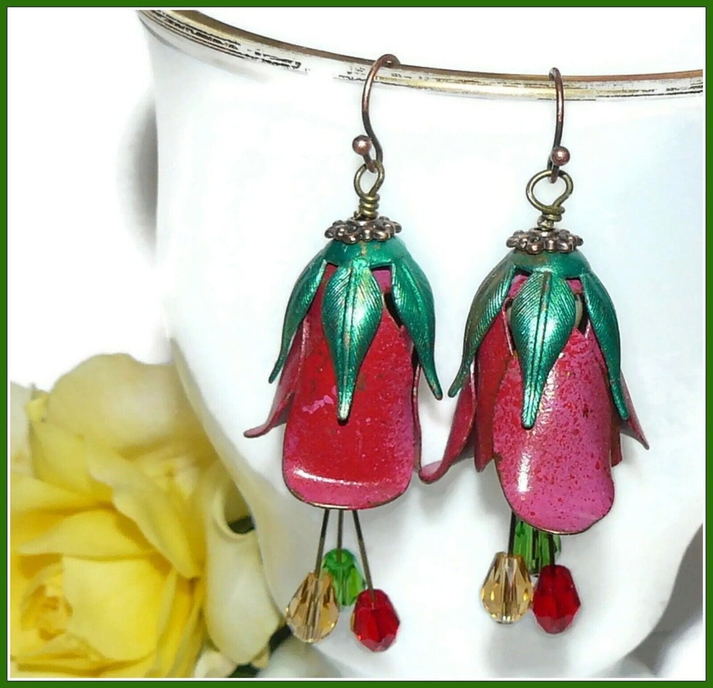 Red Rose Handcrafted Earrings, Rose Earrings