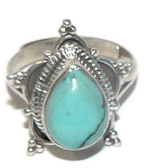 Unique Genuine Turquoise Sterling Silver Ring Adjustable