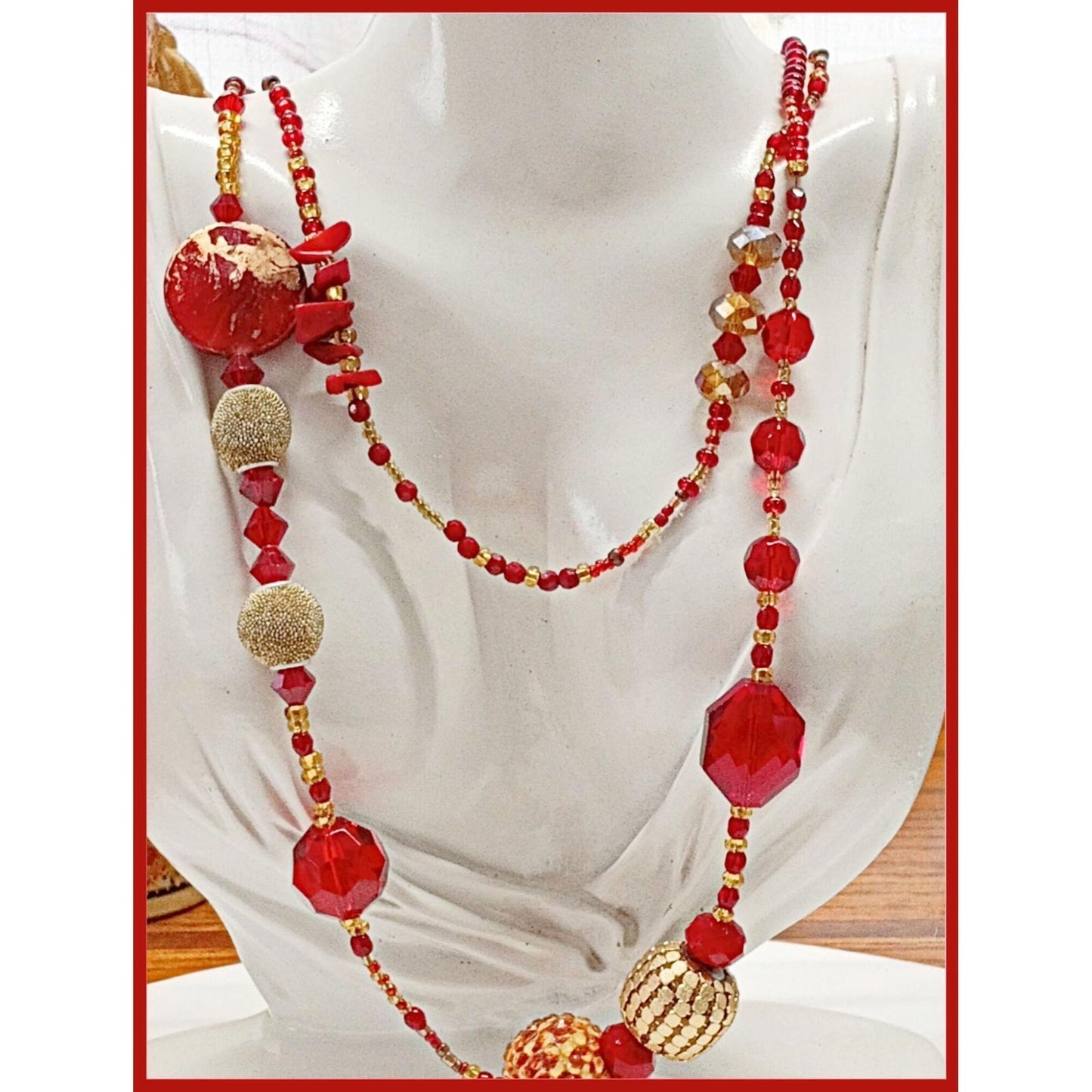 Vintage Double Strand Handmade Red Necklace