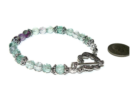 Semi Precious Fluorite Bead Bracelet with Fancy Silver Plated Clasp