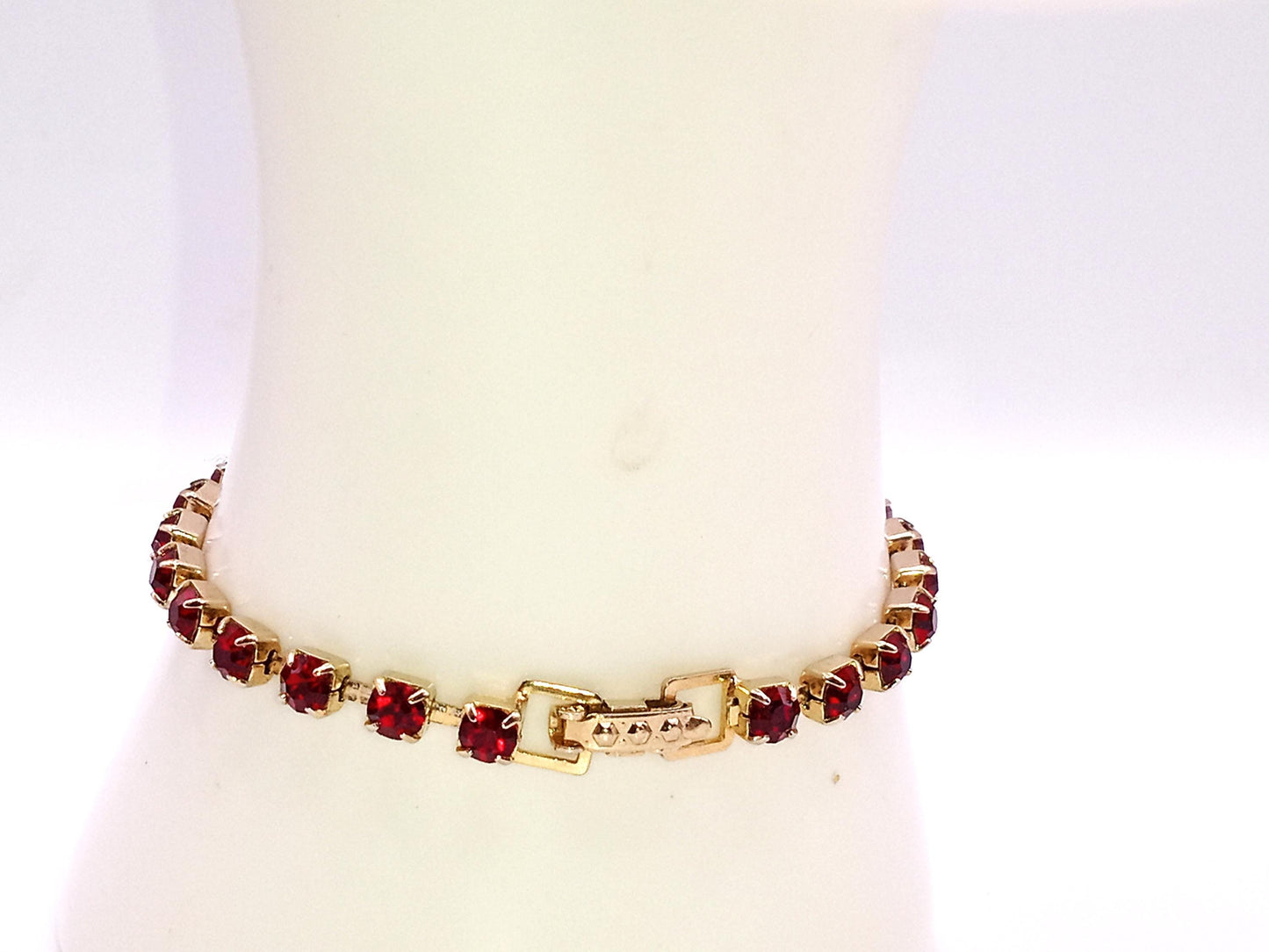 Vintage Prong Set Vintage Red Rhinestone Bracelet