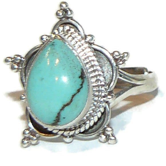 Unique Genuine Turquoise Sterling Silver Ring Adjustable