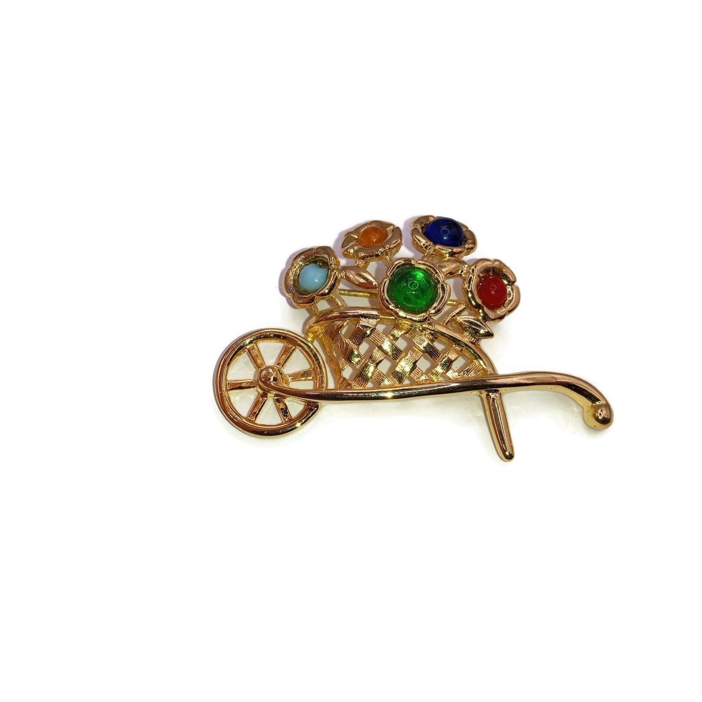 Colorful Flowers Wheelbarrow Brooch, Garden Brooch