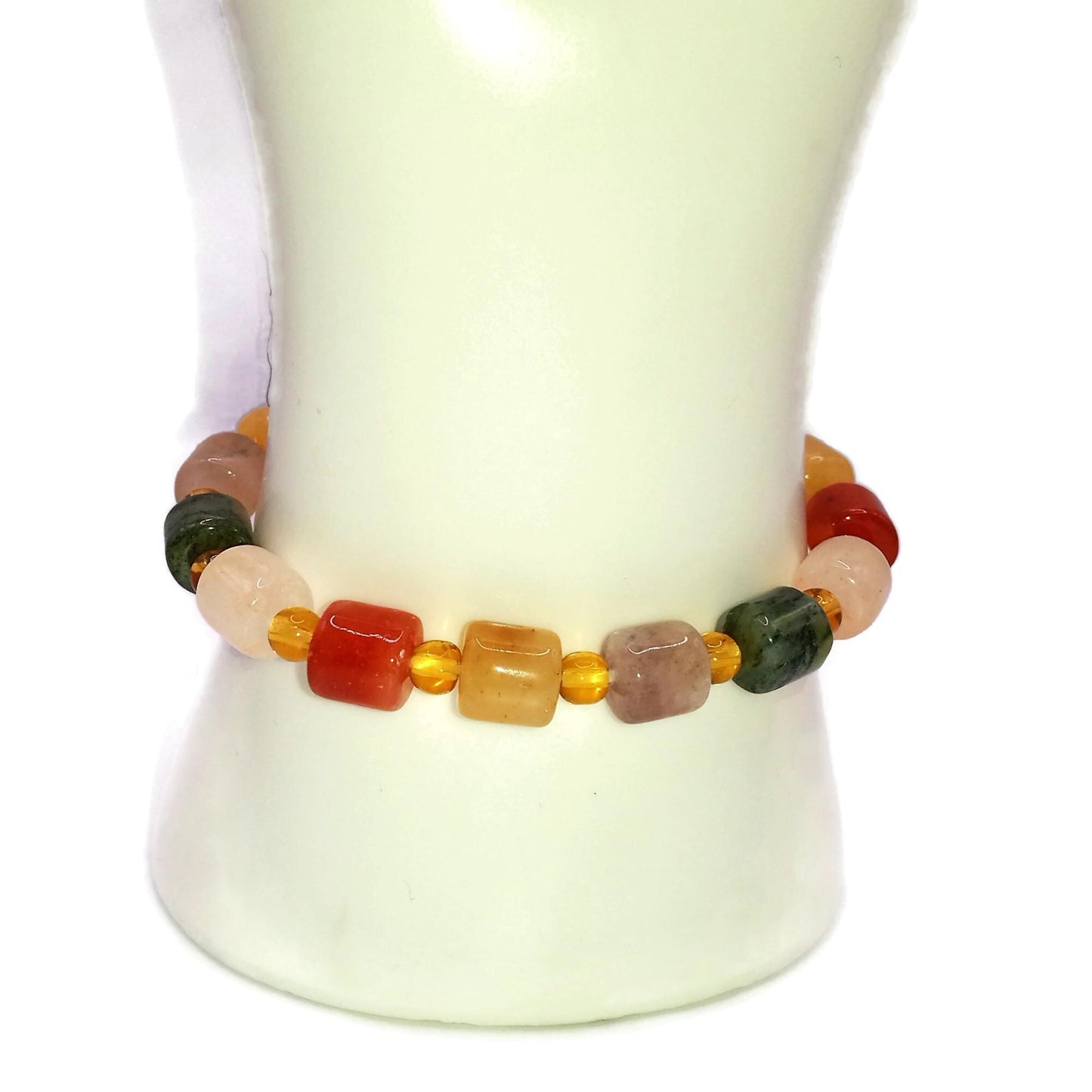Certified Genuine Multi-Color Jade Beaded Bracelet