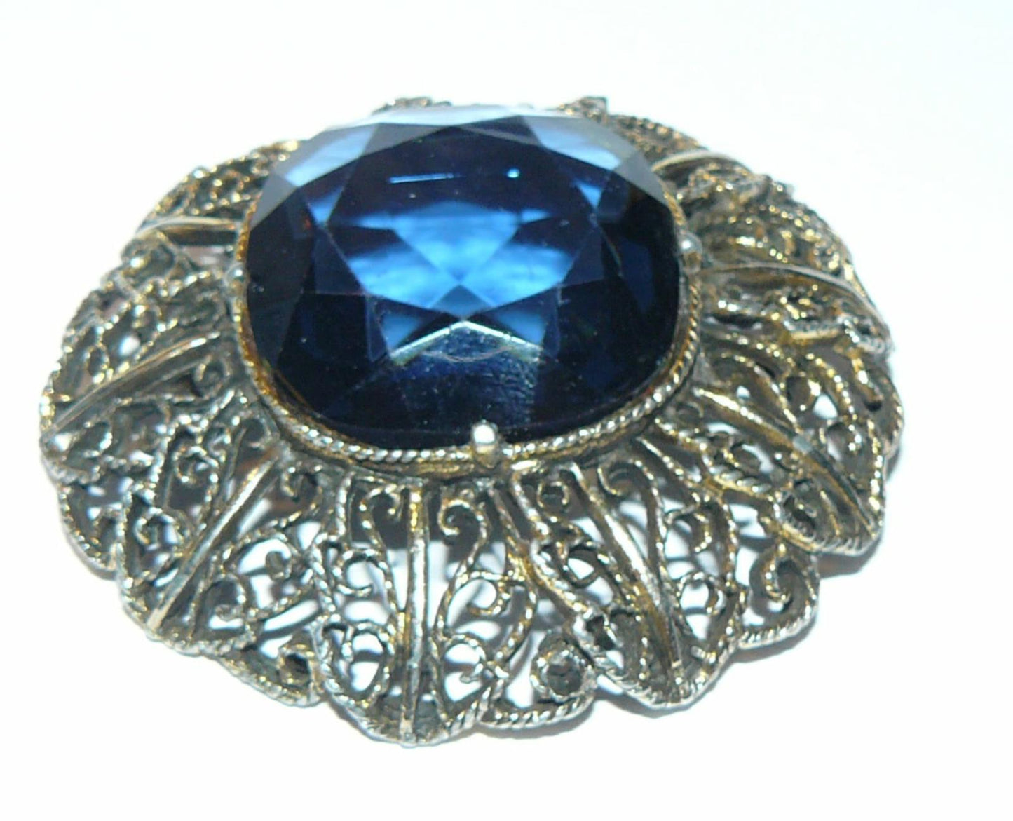 Large Blue Rhinestone Brooch, large blue brooch,