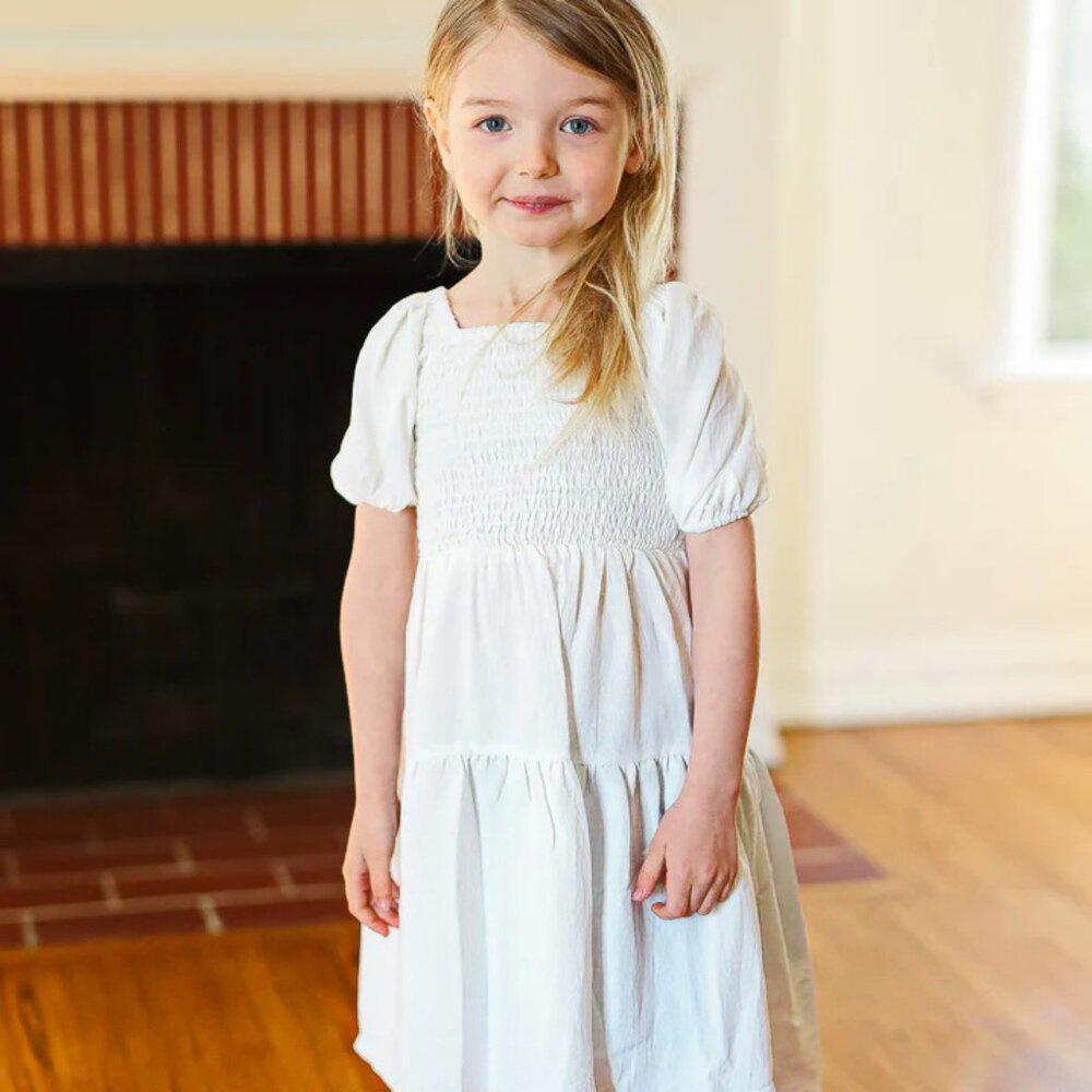 Ivory Smocked Bubble Sleeve Tiered Dress NWT Sz.S,M,L,XL