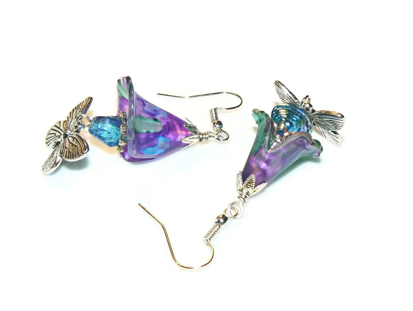 Colorful Bold Hand Painted Lucite Flower and Butterfly Earrings