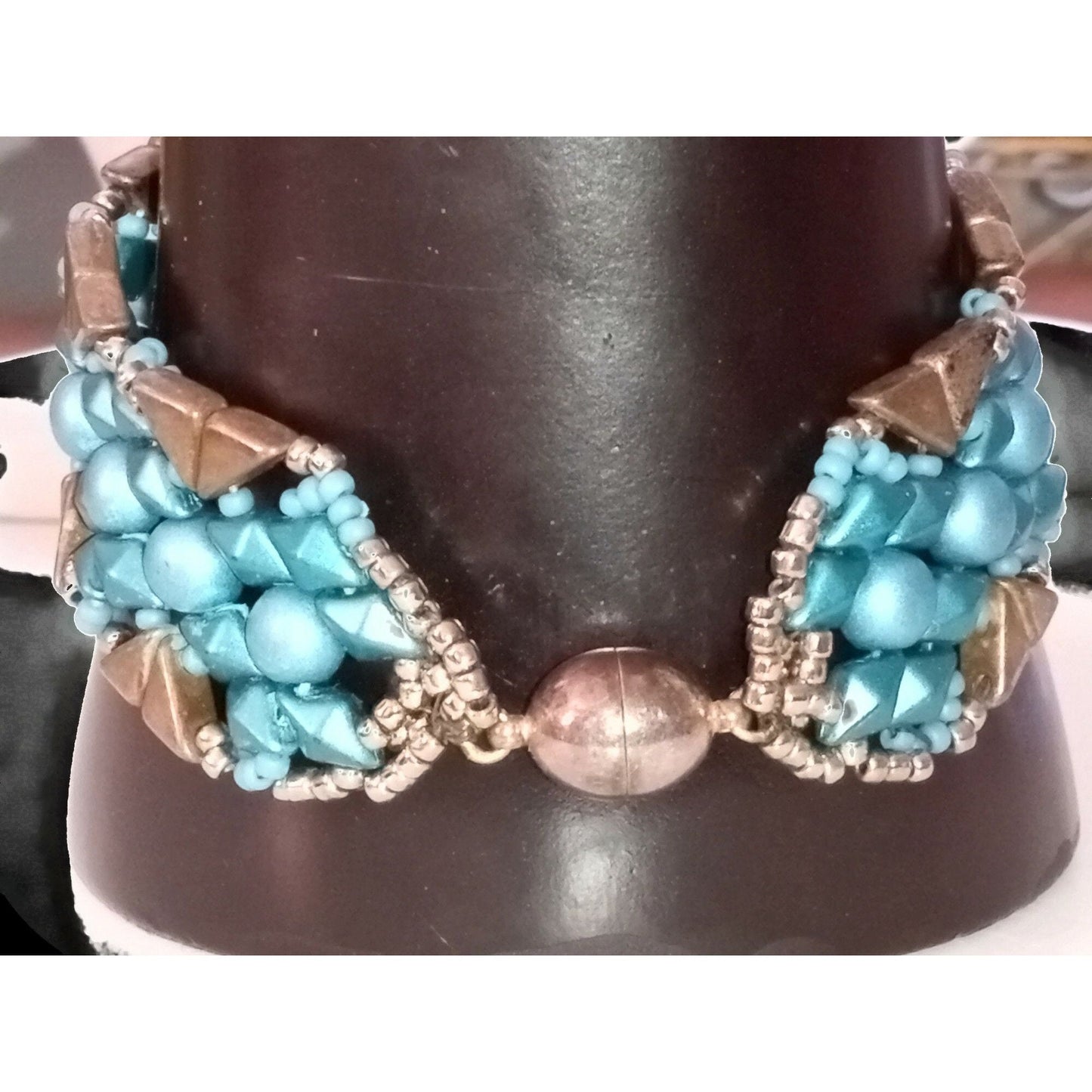 Blue and Dark Gray Beaded Bracelet