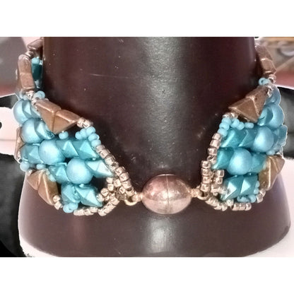 Blue and Dark Gray Beaded Bracelet