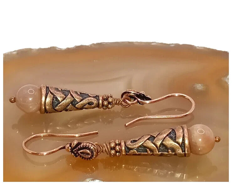 Kumihimo Copper Alloy and Moonstone Bead Earrings