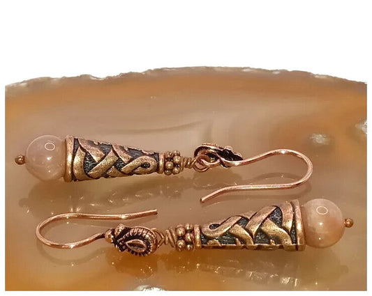 Kumihimo Copper Alloy and Moonstone Bead Earrings