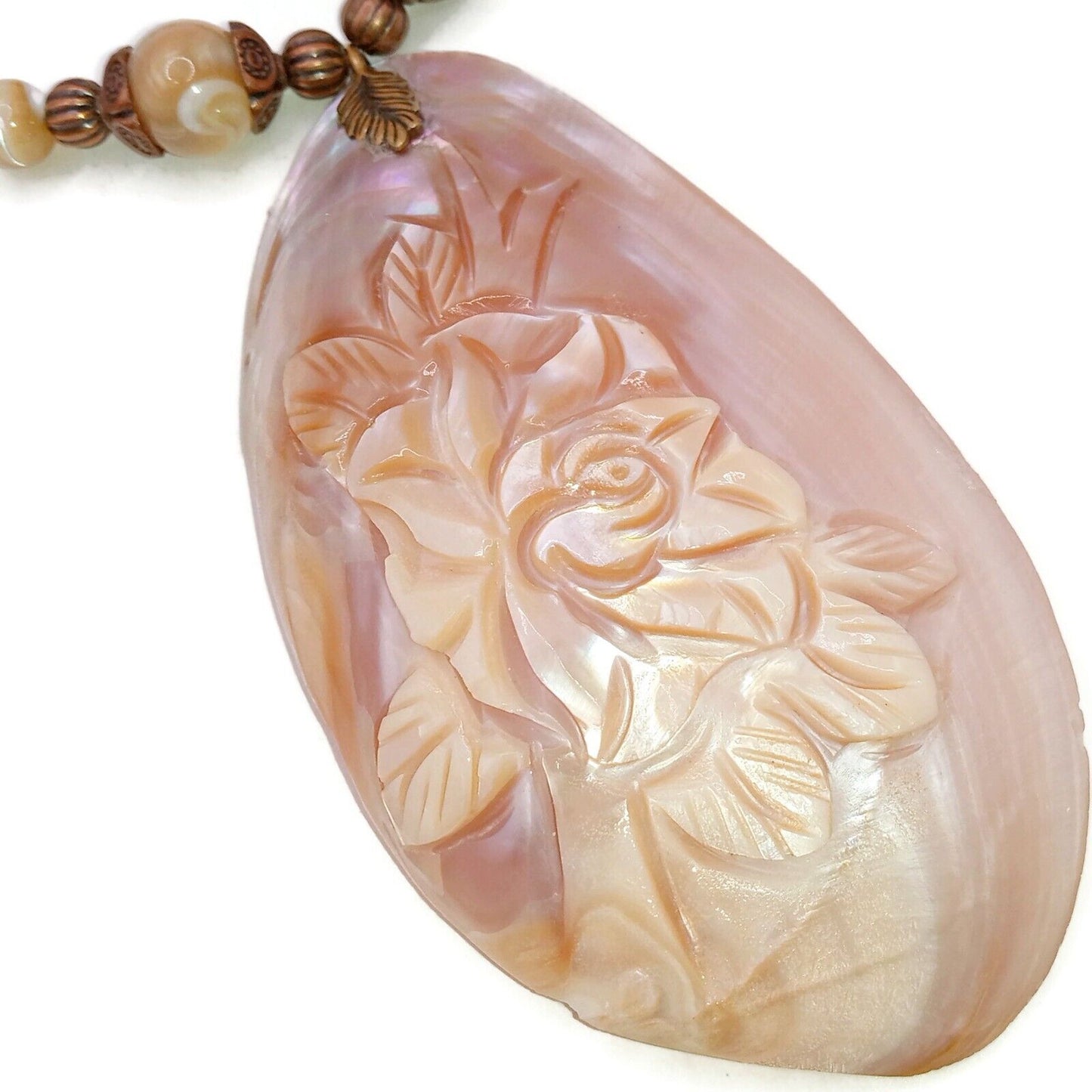 Unique Carved Mother of Pearl Pendant Necklace