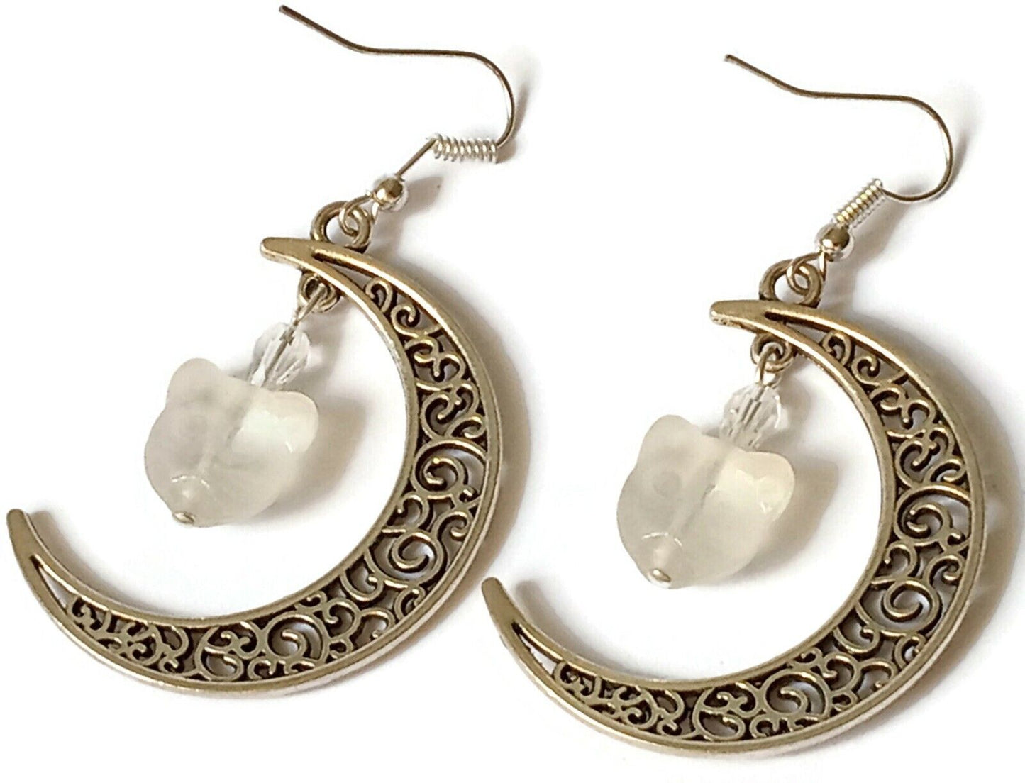 Handcrafted Cat on the Moon Earrings